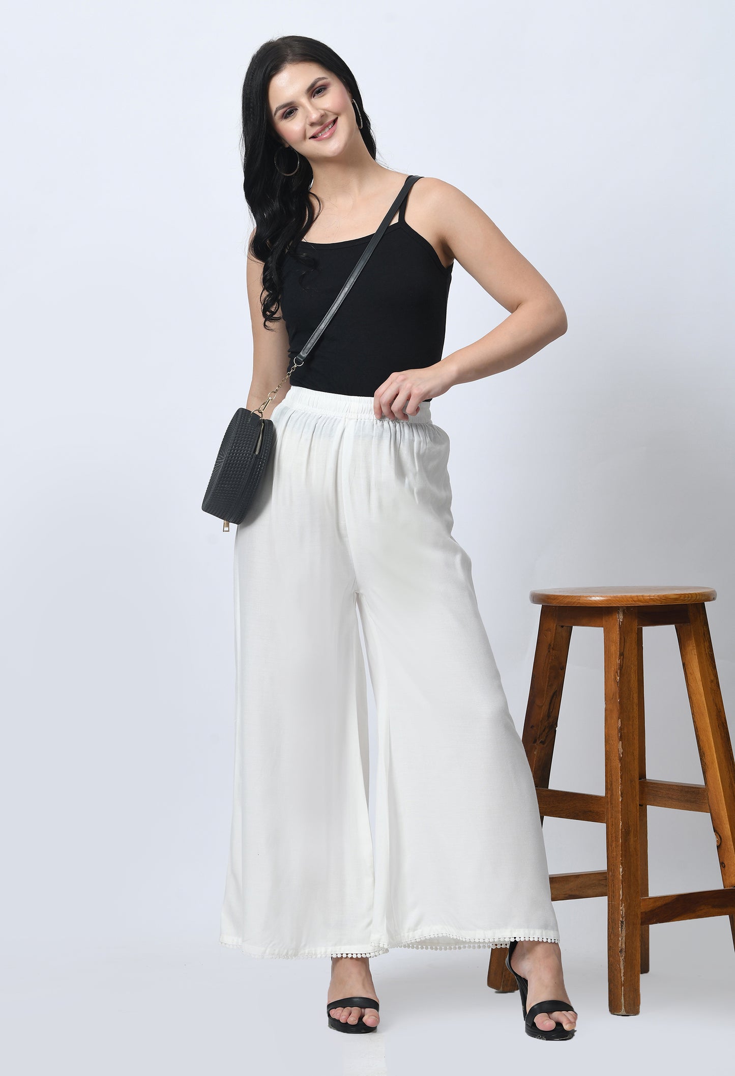 MAURYA Women Solid Rayon Palazzo with Elastic Waist & Lace Hem