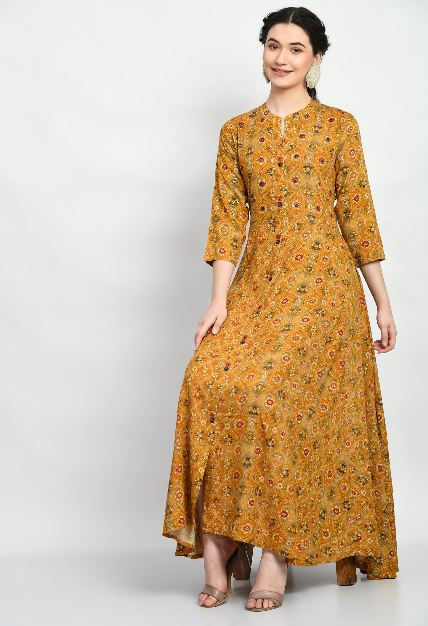 MAURYA Women’s Rayon A-Line Flared Long Dress for Casual & Festive Wear