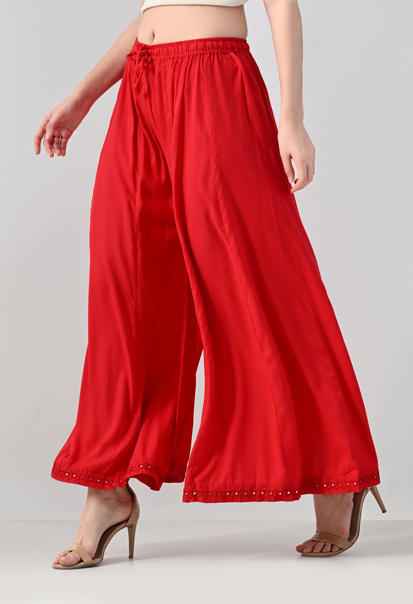 MAURYA Women Solid Rayon Palazzo with Elastic Waist & Lace Hem