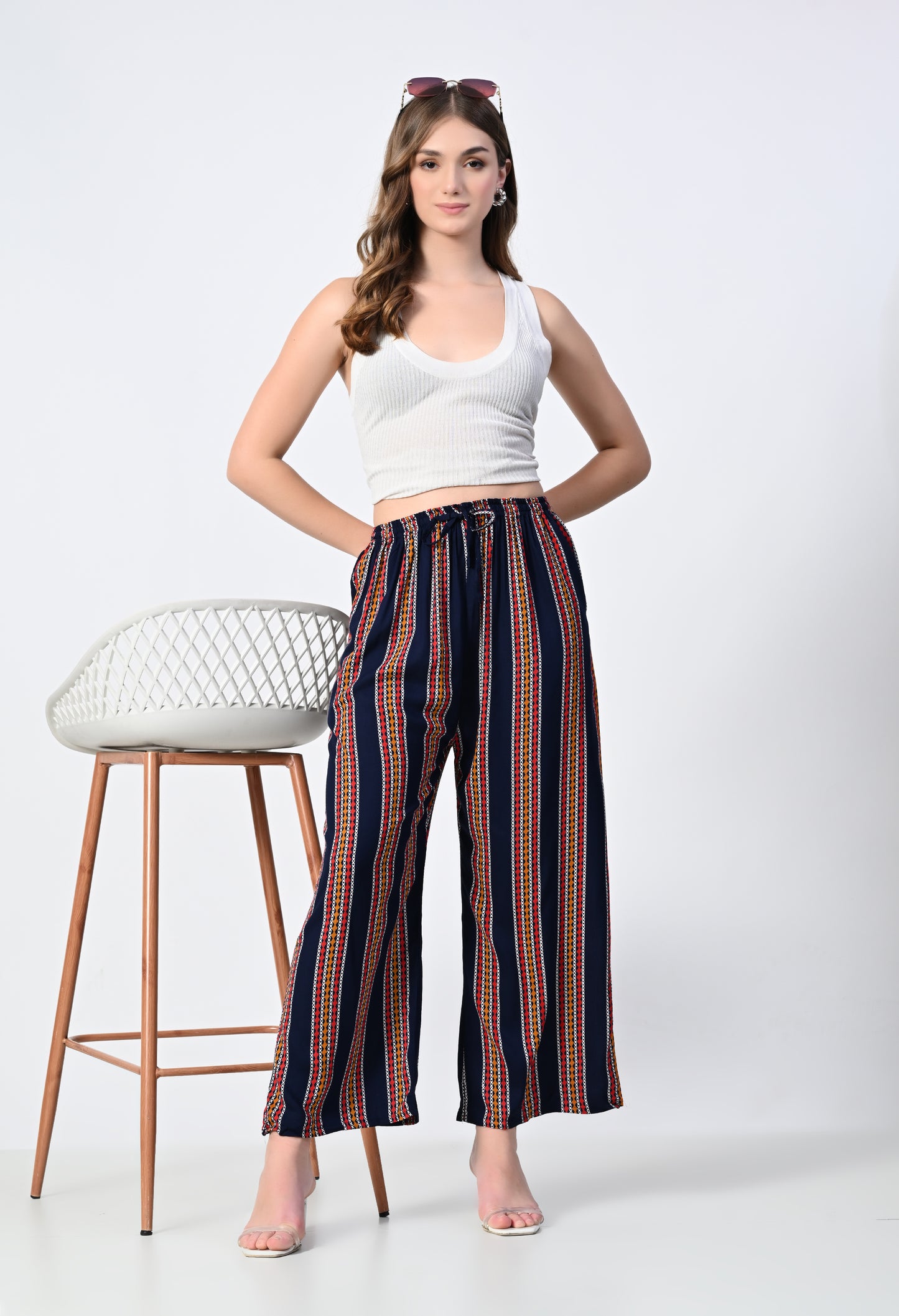 MAURYA Women Striped Rayon Palazzo with Elastic Waist