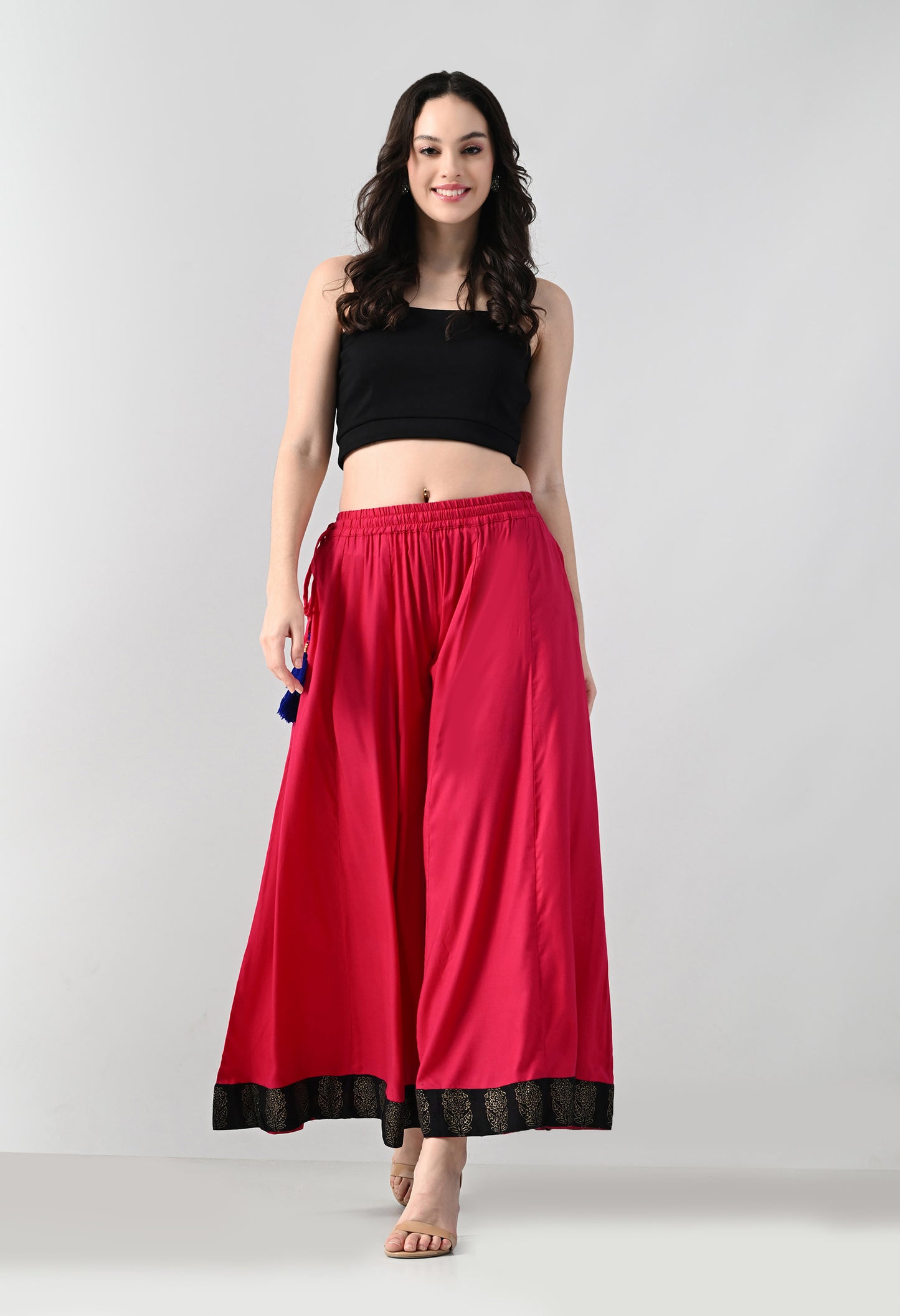 MAURYA Women Solid Rayon Palazzo with Elastic Waist & Lace Hem