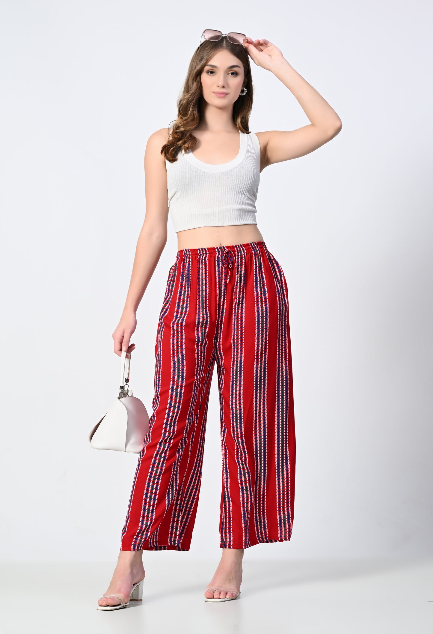 MAURYA Women Striped Rayon Palazzo with Elastic Waist