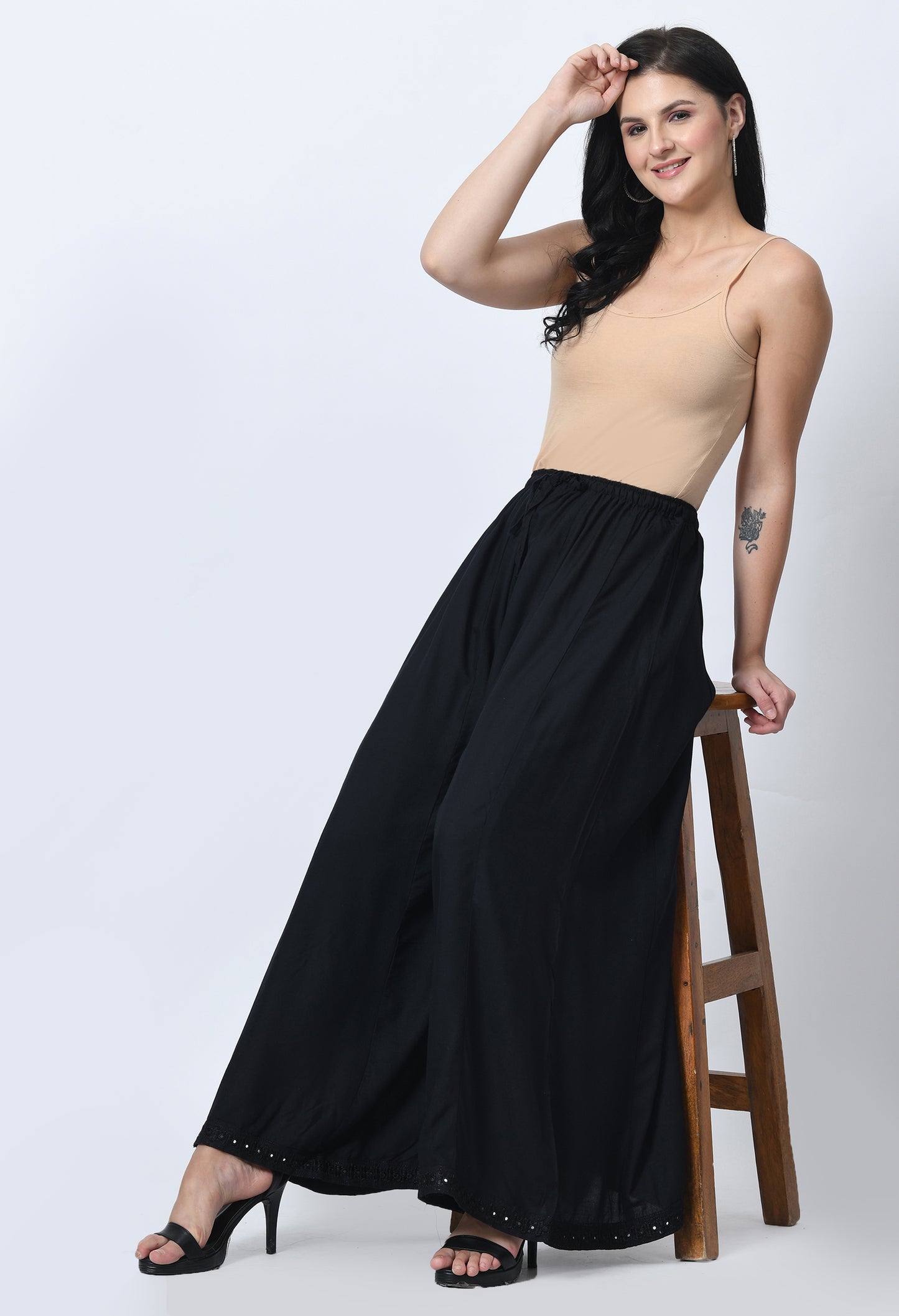 MAURYA Women Solid Rayon Palazzo with Elastic Waist & Lace Hem