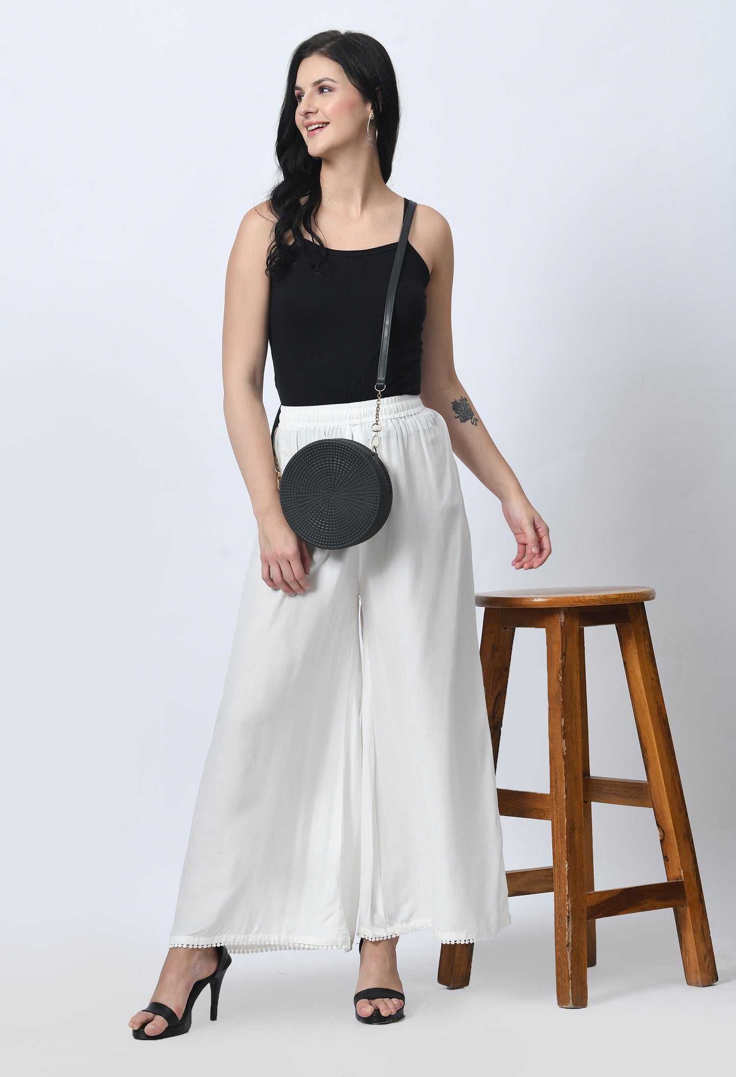 MAURYA Women Solid Rayon Palazzo with Elastic Waist & Lace Hem